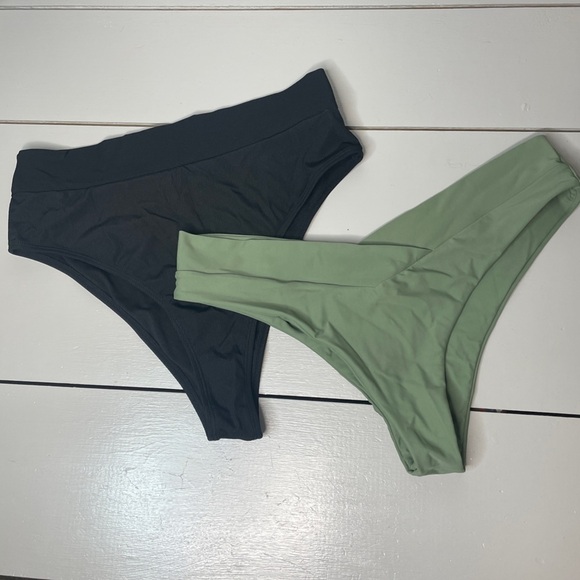 Bundle lot of 2 Swim Bottoms Size XL Cheeky Bottoms Bikini Black Olive Green - Picture 6 of 6